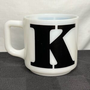 Vintage White Milk Glass Monogrammed Mug. Monogram/Initial—“K”.